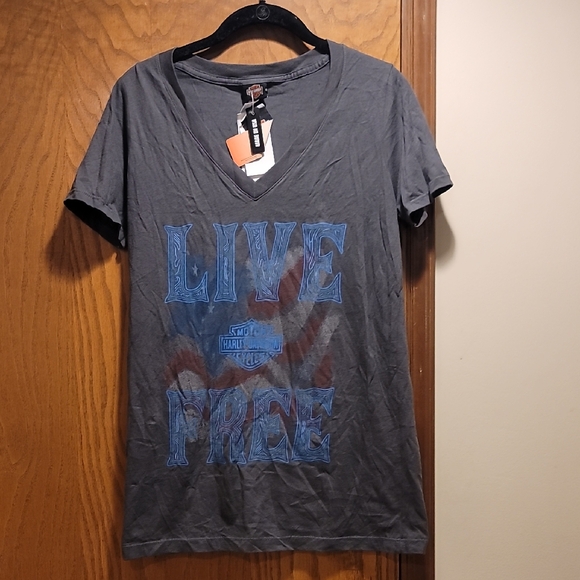Harley-Davidson Other - Harley-Davidson Charcoal Tee with Blue Graphic, Womens Size M, NWT